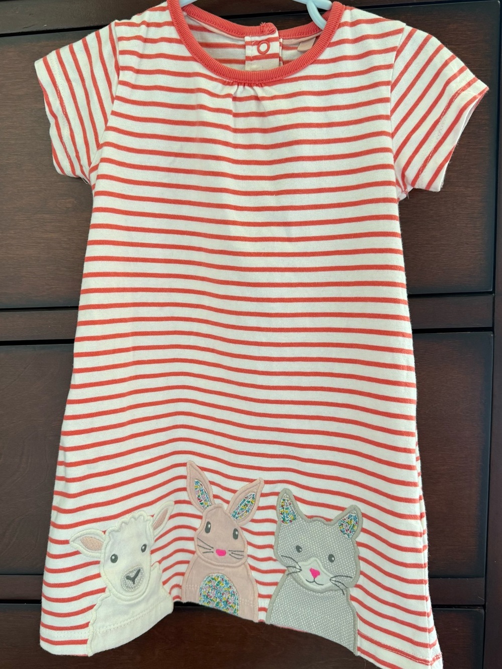 Baby Boden Coral and White Striped Tunic w/ Sheep, Bunny, Cat Appliqué